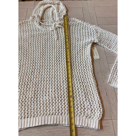NWT Nicole Miller off white open knit crochet hooded tunic Cover Up. Poly. Sz L - Picture 7 of 11
